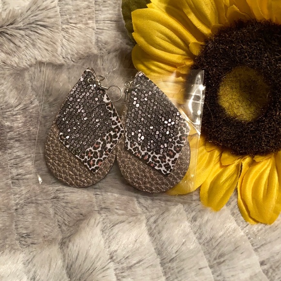 Jewelry - Faux Leather TearDrop Leopard Print Earrings